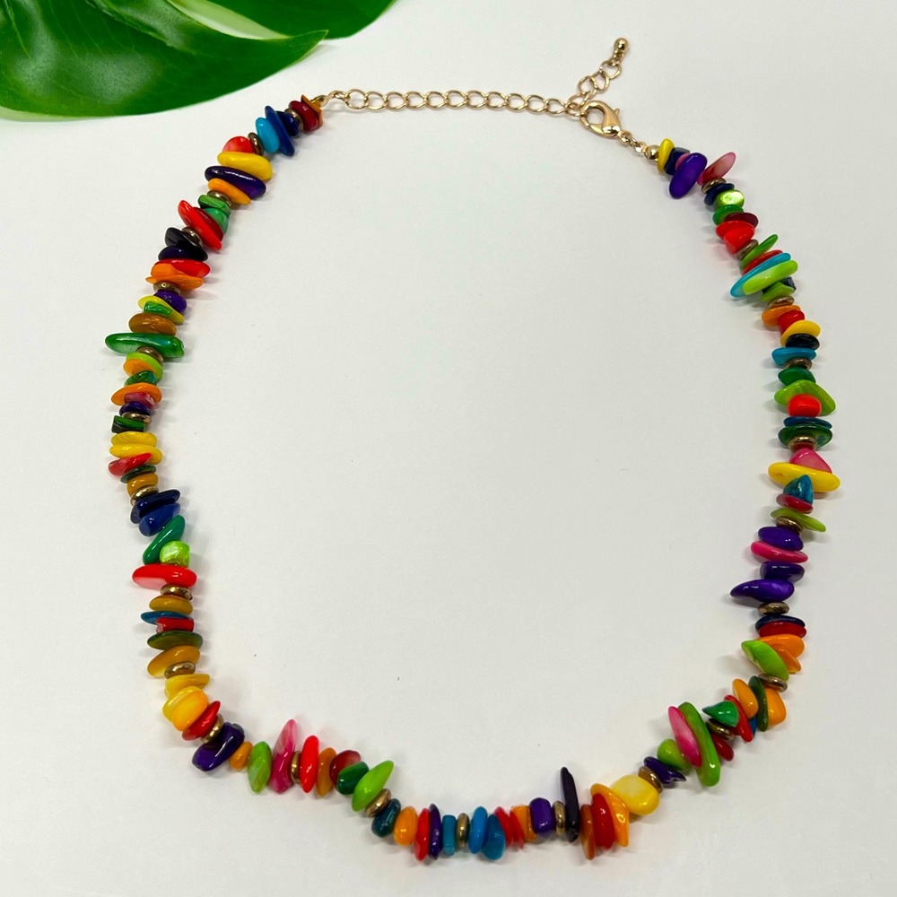 Boho Colorful Stone Necklace Beach Shells Beaded Gemstone Jewelry Rainbow Collar
